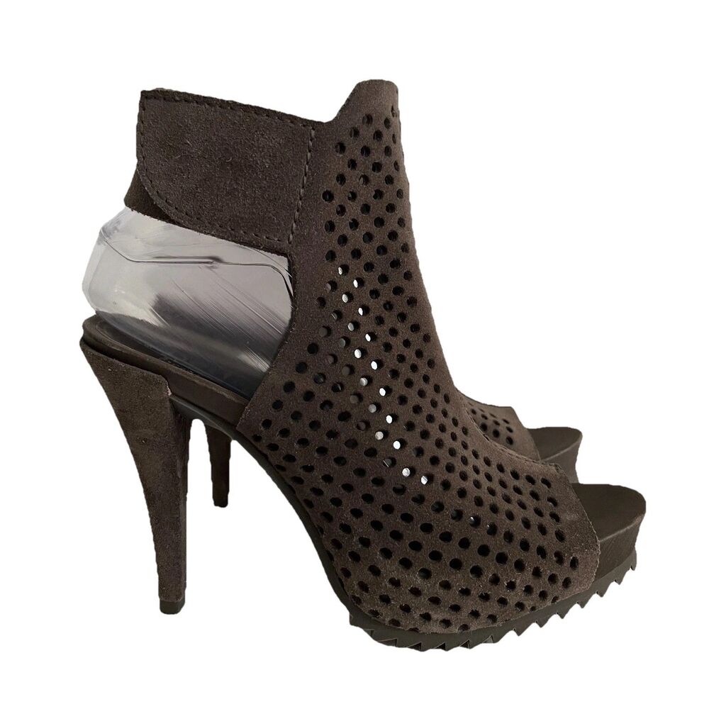 Pedro Garcia Persis Womens Brown Perforated Peep Toe Stiletto Sandal SZ 38.5 8.5